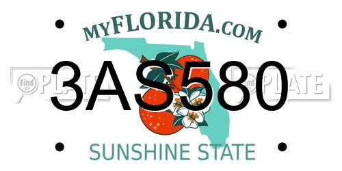 3AS580 Florida License Plate