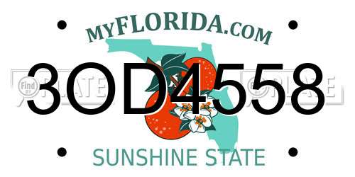 3OD4558 Florida License Plate