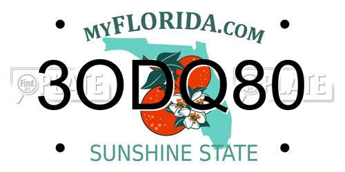 3ODQ80 Florida License Plate