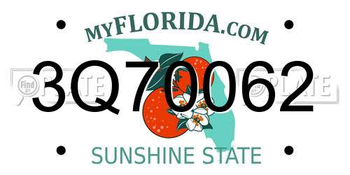 3Q70062 Florida License Plate