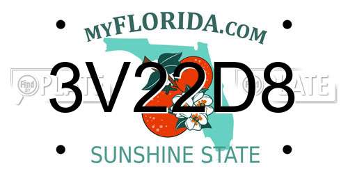 3V22D8 Florida License Plate