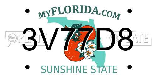 3V77D8 Florida License Plate