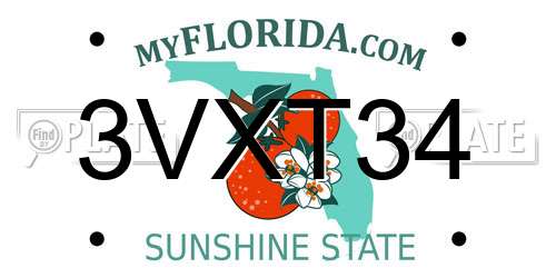 3VXT34 Florida License Plate