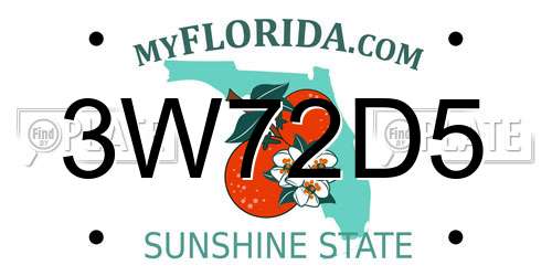 3W72D5 Florida License Plate