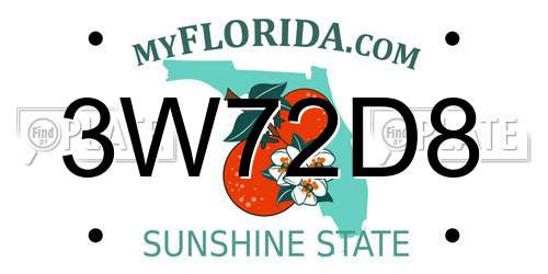 3W72D8 Florida License Plate
