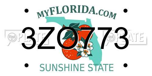 3ZO773 Florida License Plate