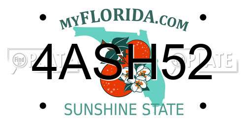 4ASH52 Florida License Plate