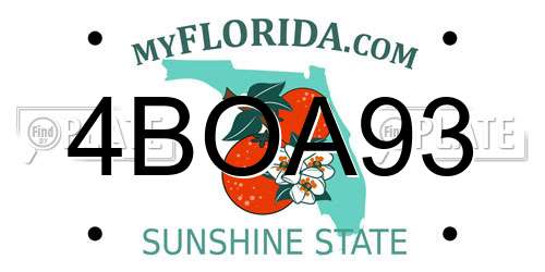 4BOA93 Florida License Plate