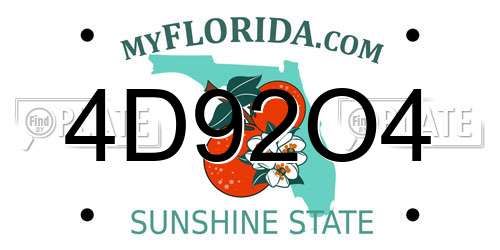 4D92O4 Florida License Plate
