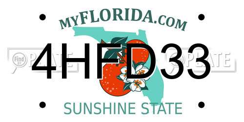 4HFD33 Florida License Plate