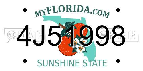 4J51998 Florida License Plate