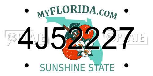 4J52227 Florida License Plate