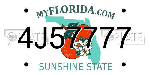 4J57777 Florida License Plate