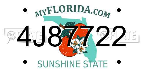 4J87722 Florida License Plate
