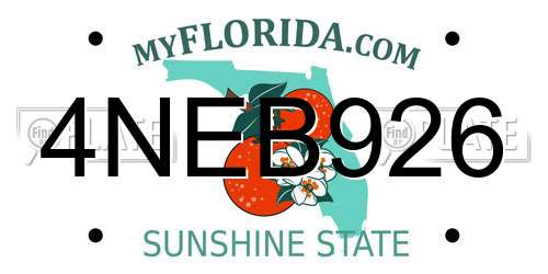 4NEB926 Florida License Plate