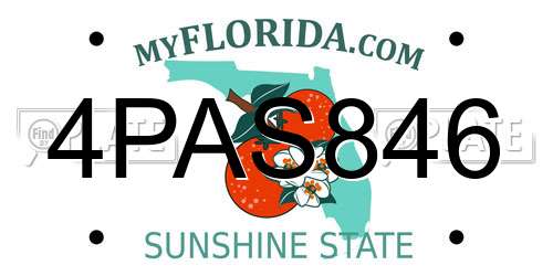 4PAS846 Florida License Plate