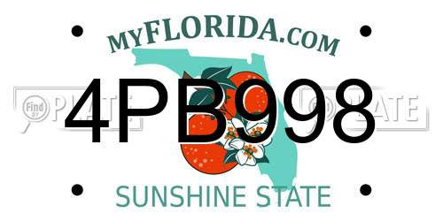 4PB998 Florida License Plate