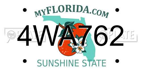 4WA762 Florida License Plate