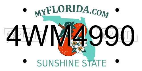 4WM4990 Florida License Plate