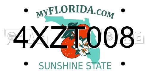 4XZT008 Florida License Plate