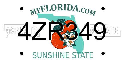 4ZR349 Florida License Plate