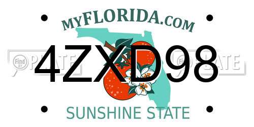 4ZXD98 Florida License Plate