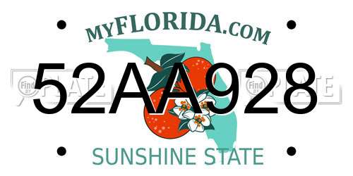 52AA928 Florida License Plate