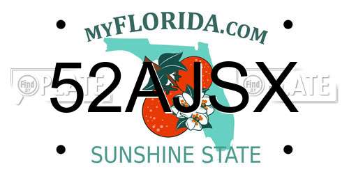 52AJSX Florida License Plate