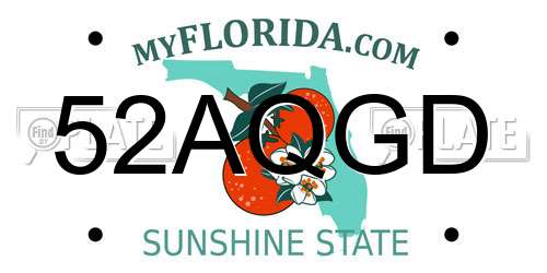 52AQGD Florida License Plate
