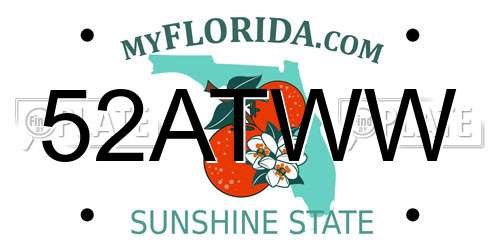 52ATWW Florida License Plate