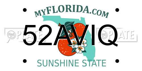 52AVIQ Florida License Plate