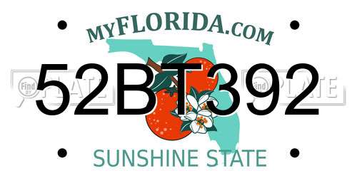 52BT392 Florida License Plate