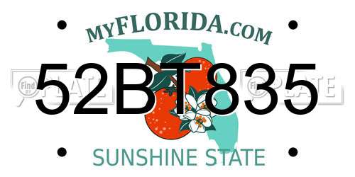 52BT835 Florida License Plate
