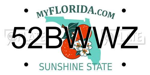 52BWWZ Florida License Plate