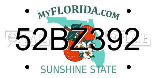 52BZ392 Florida License Plate