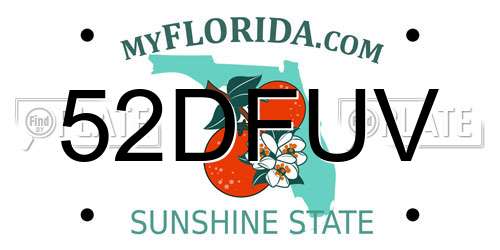 52DFUV Florida License Plate