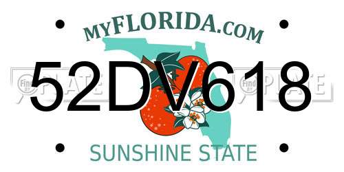 52DV618 Florida License Plate