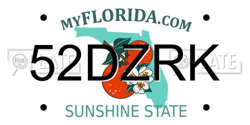 52DZRK Florida License Plate