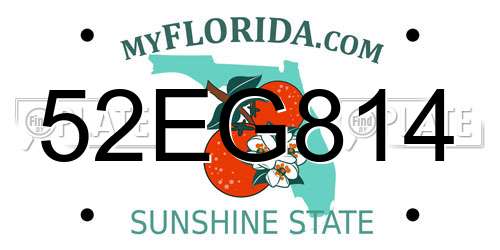 52EG814 Florida License Plate