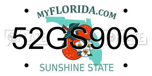 52GS906 Florida License Plate