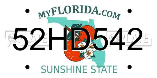 52HD542 Florida License Plate