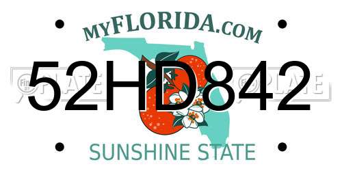52HD842 Florida License Plate