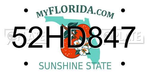 52HD847 Florida License Plate