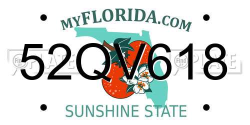 52QV618 Florida License Plate