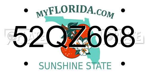 52QZ668 Florida License Plate