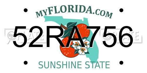 52RA756 Florida License Plate