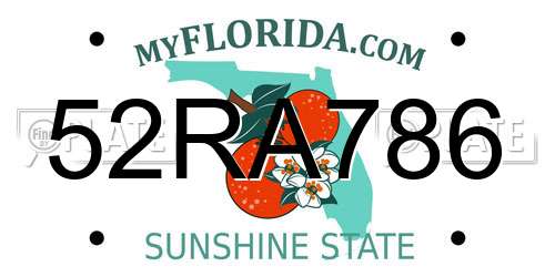 52RA786 Florida License Plate