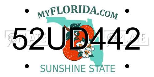 52UD442 Florida License Plate