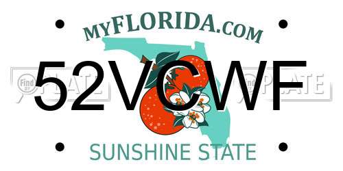 52VCWF Florida License Plate