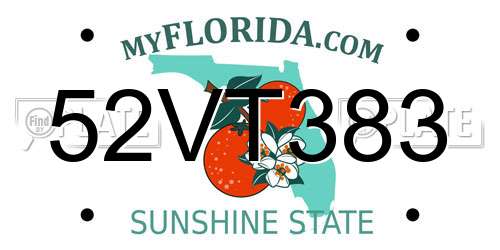 52VT383 Florida License Plate